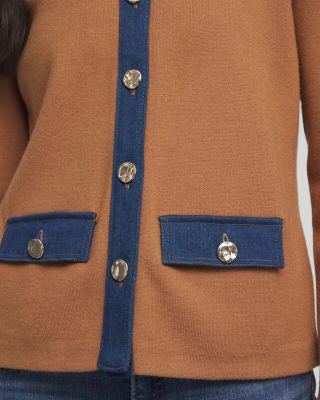 Collared Denim Trim Cardigan - image 5